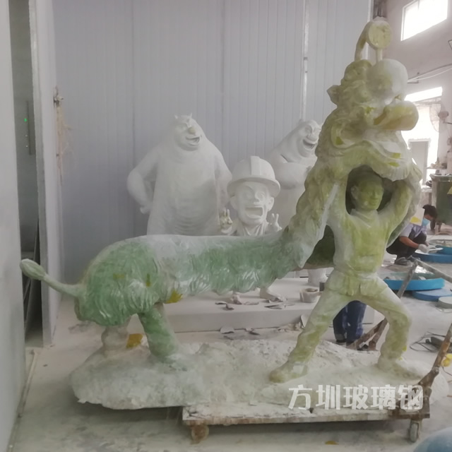 舞獅仿銅玻璃鋼雕塑