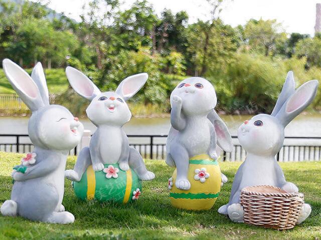 戶外玻璃鋼卡通兔子雕塑擺件